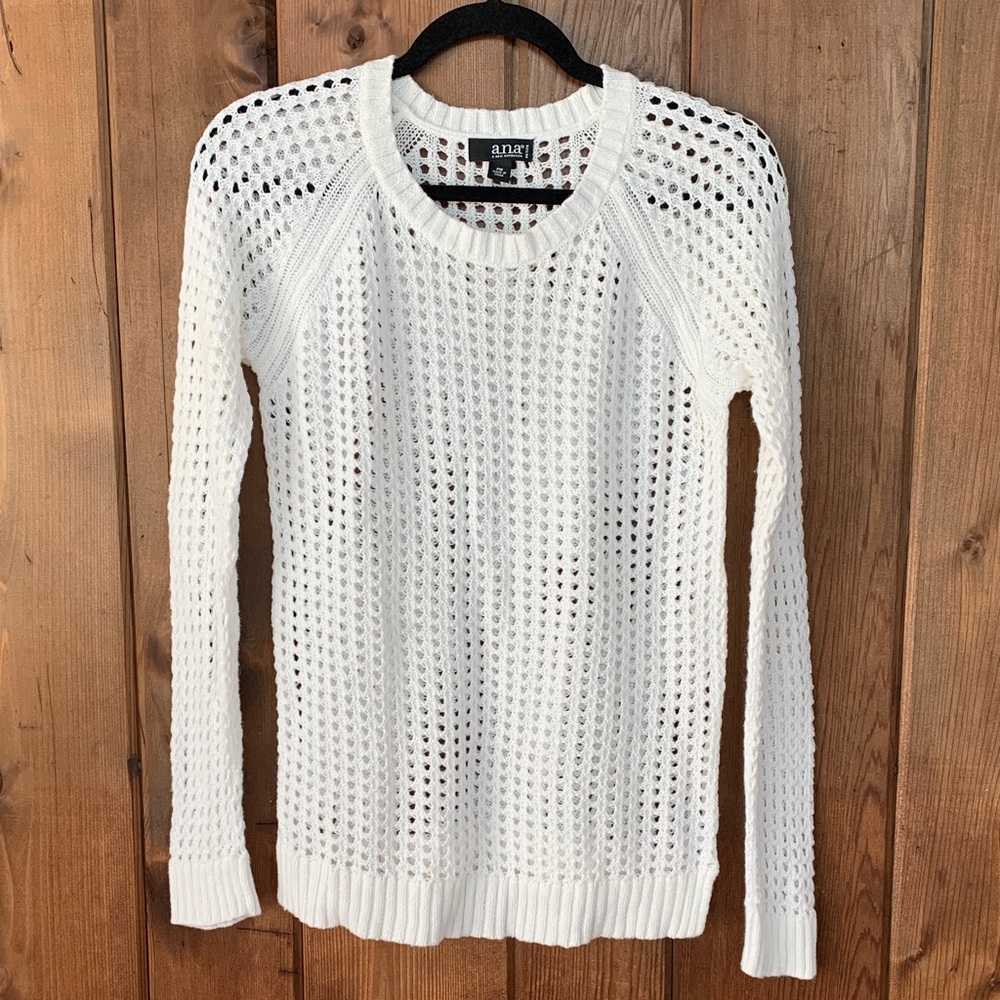 EUC Euro Scandi a.n.a White Open-Knit Coastal Crochet Women's Sweater Size PM